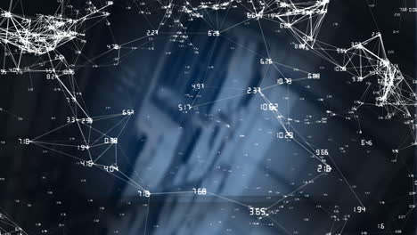 digital animation of network of connections against warehouse in background