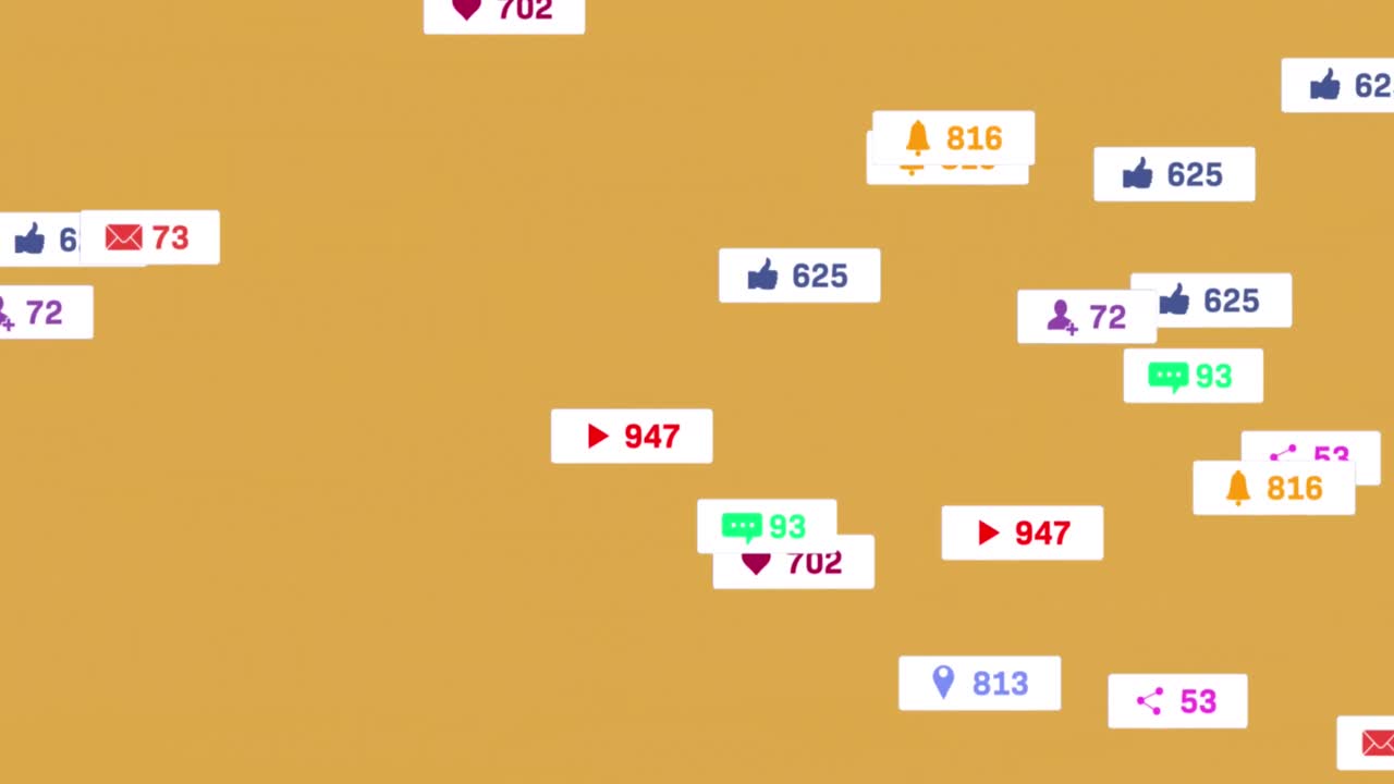animación del procesamiento de datos de las redes sociales sobre un fondo amarillo.