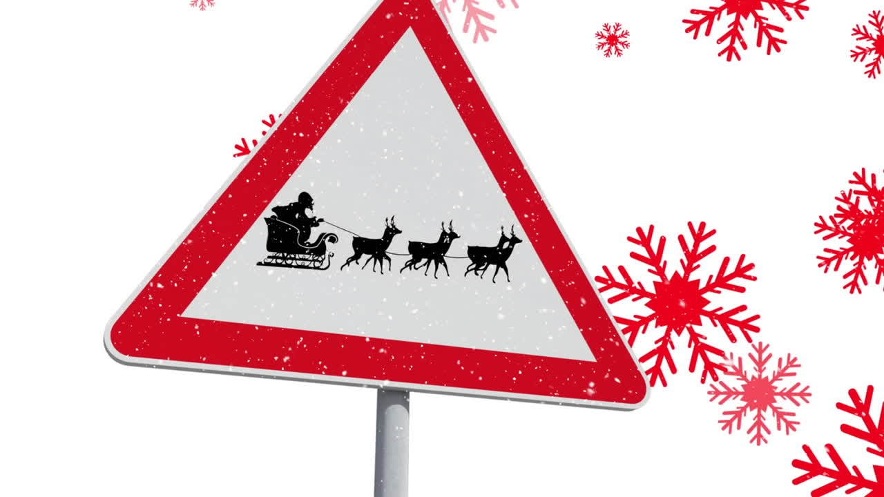 animación de la nieve cayendo sobre el canto de advertencia y copos de nieve rojos moviéndose en blanco