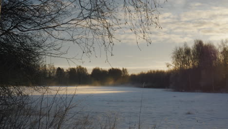 Goldene-Morgensonnenstrahlen-Erhellen-Am-Weihnachtsmorgen-Tanzende-Schneewinde-Auf-Der-Winterwiese