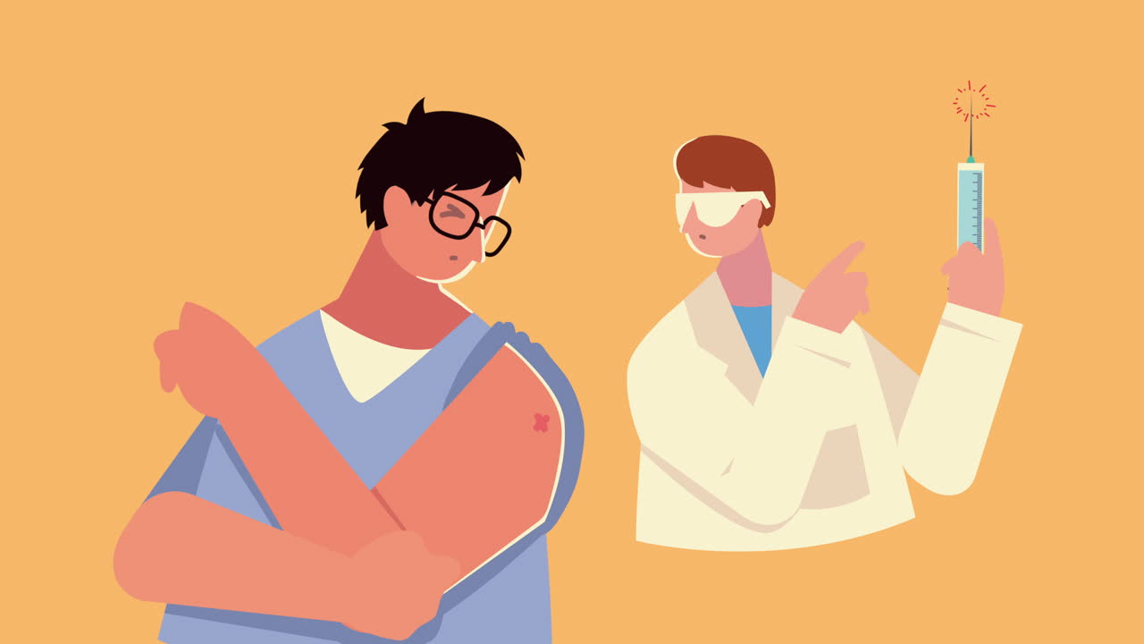 male doctor with vaccine syringe and patient