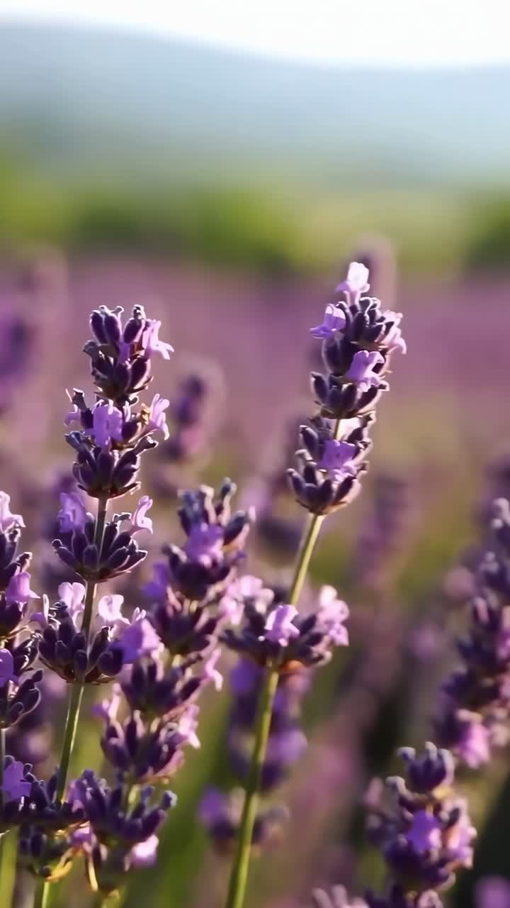 Video ravvicinato di campi di lavanda in fiore, ripresi ad altezza occhi, che mostrano vivaci tonalità viola