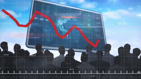 animación de la línea roja y procesamiento de datos financieros sobre empresarios