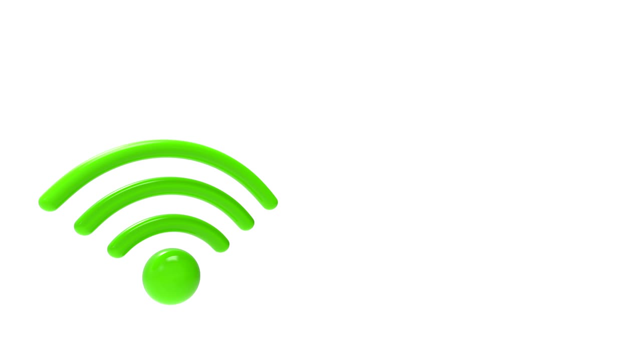 signo wifi verde girar y caer sobre fondo blanco con espacio para el diseño