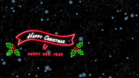 Animation-of-christmas-neon-decoration-over-black-backgroun