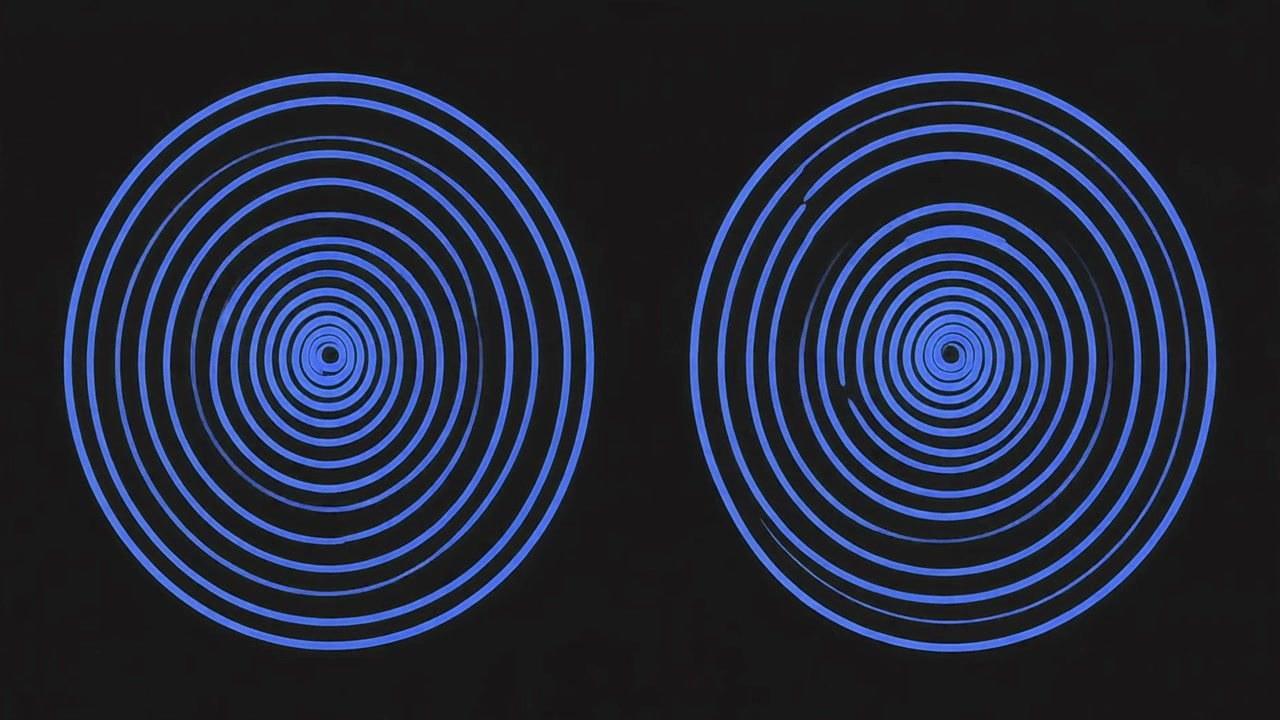 Abstract Animation of Expanding Blue Concentric Circles on Black Background