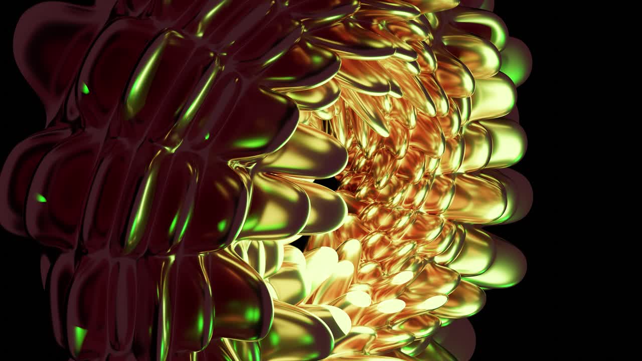 Bright shiny neon iridescent abstract flower growth on dark surface, 3d background