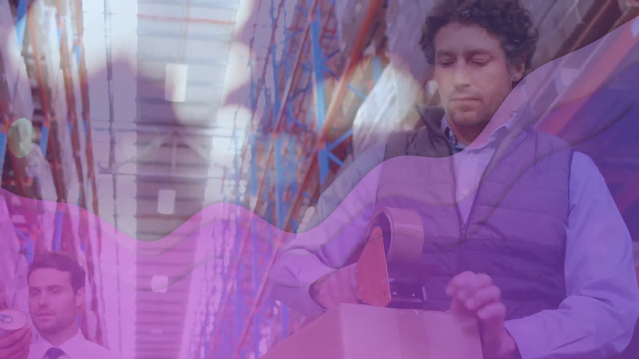 animación del procesamiento de datos financieros sobre las personas que trabajan en el almacén