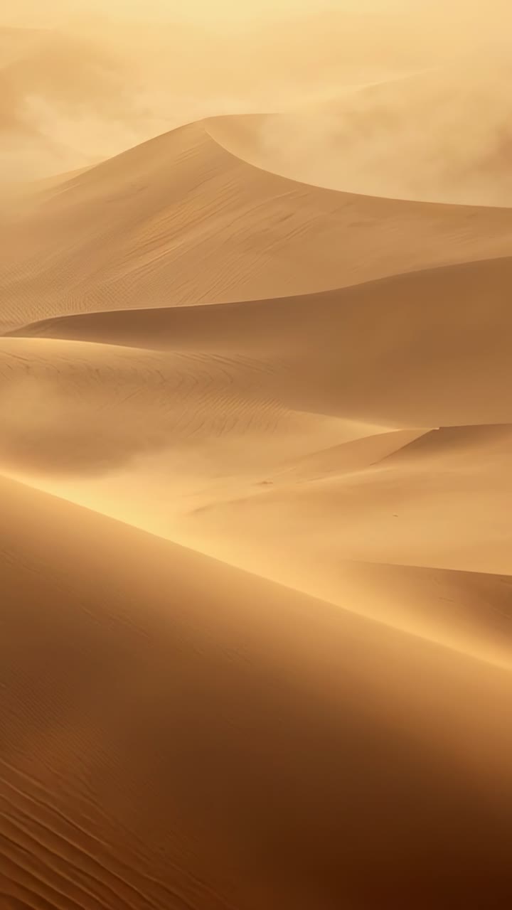 Video verticale: cresta di duna spazzata dal vento che mostra sottili increspature sulle dune del deserto, spinte dal vento