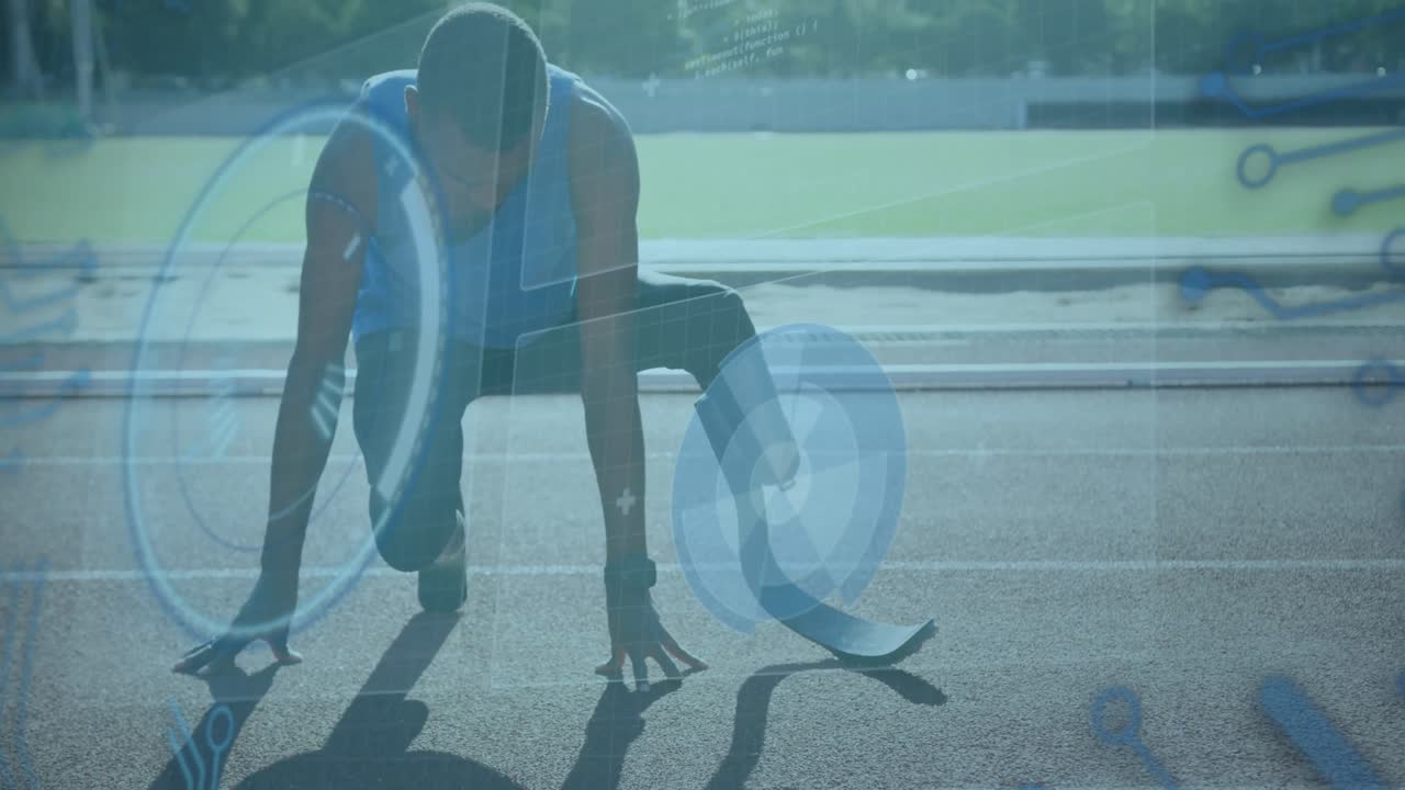 animación de la interfaz digital sobre hombres afroamericanos con discapacidad física corriendo