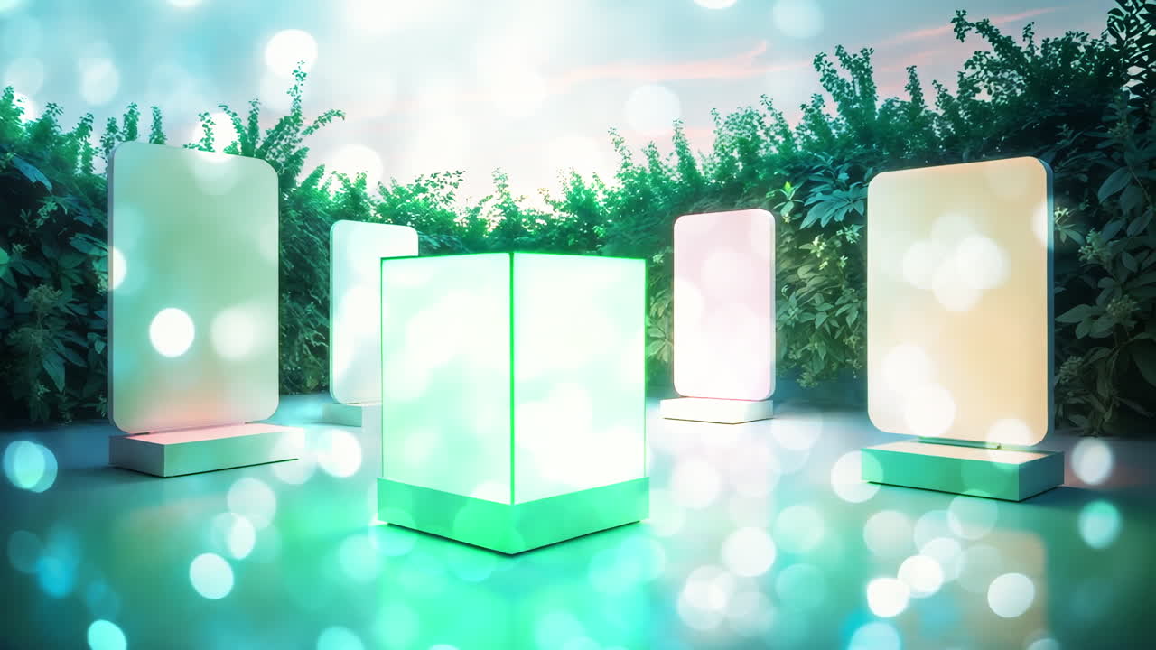 Glowing Abstract Light Forms in a Dreamy Garden Setting