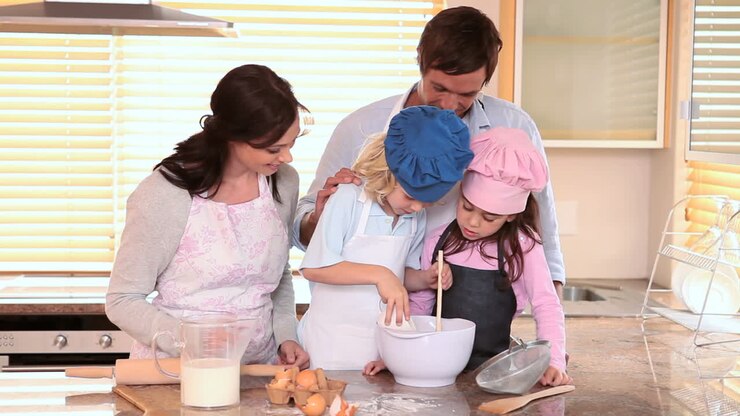 Happy family cooking