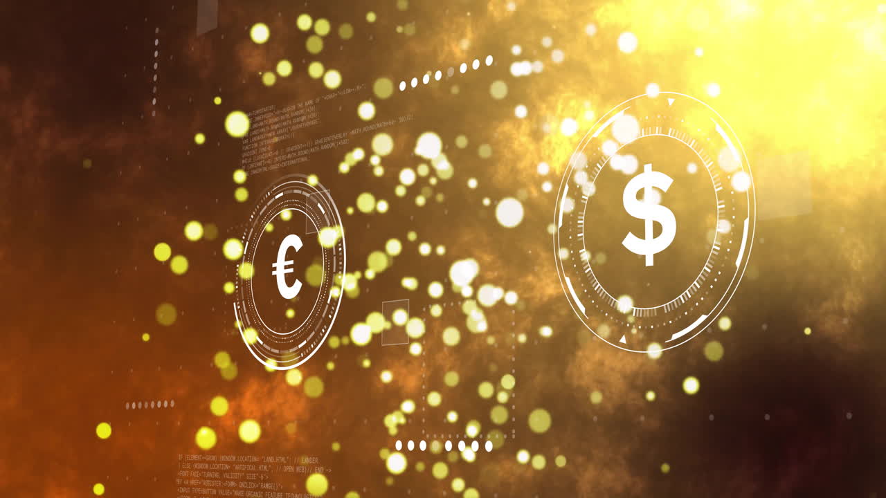 Glowing digital currency exchange symbols with animation and abstract background