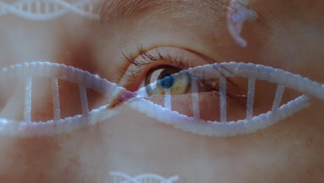 animating dna strand over close-up of human eye, focusing on genetic science