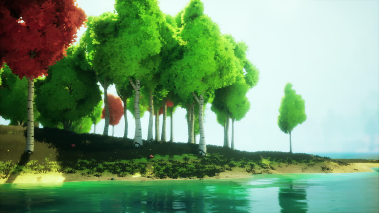 bosque de abedul de otoño junto a un lago tranquilo