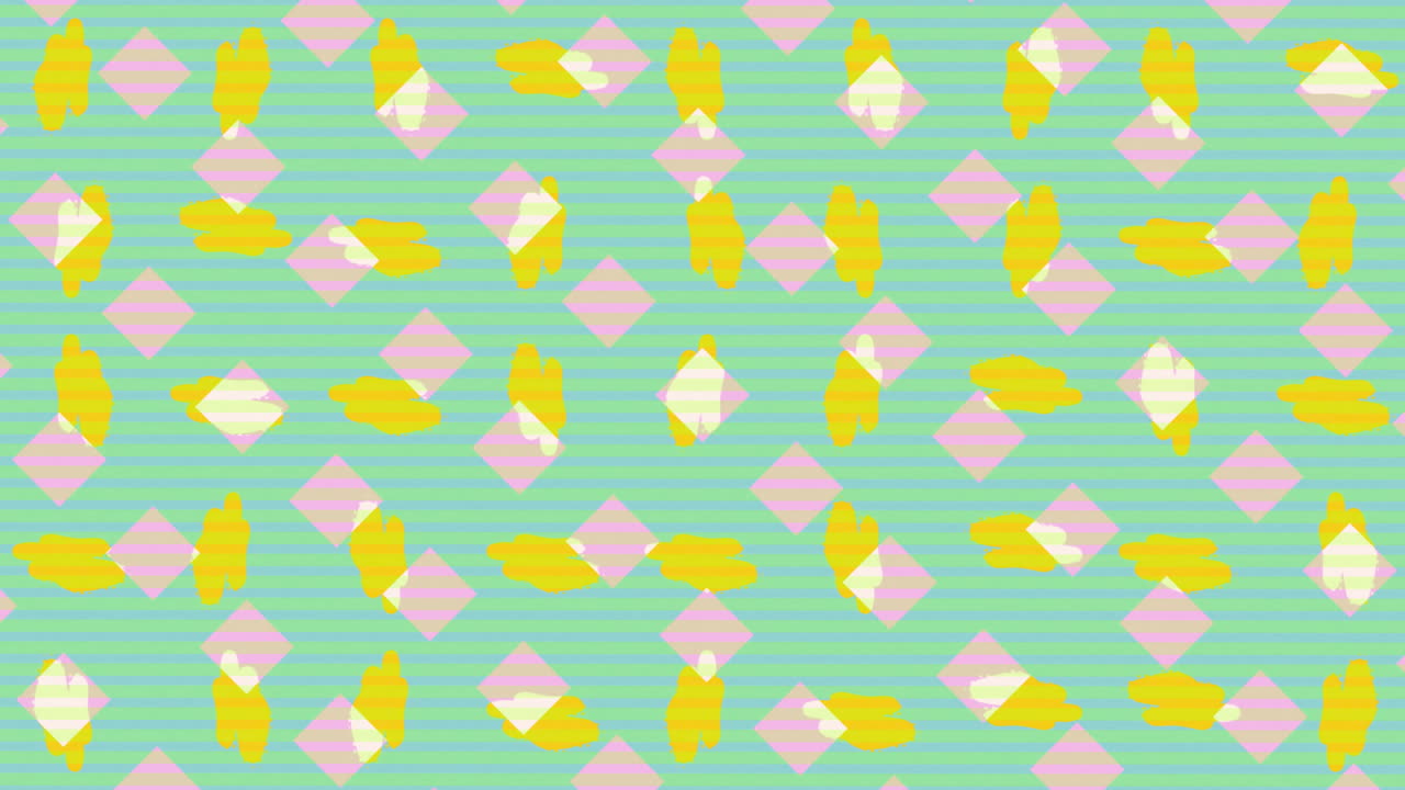 Animation of retro hypnotic motion of rows of abstract yellow and pink shapes