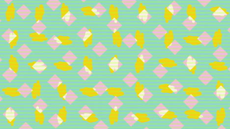 animation of retro hypnotic motion of rows of abstract yellow and pink shapes