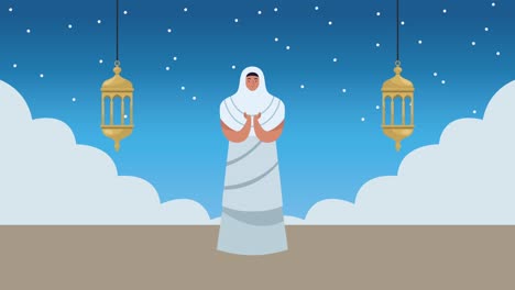 hajj mabrour celebrando con el hombre orando y linternas