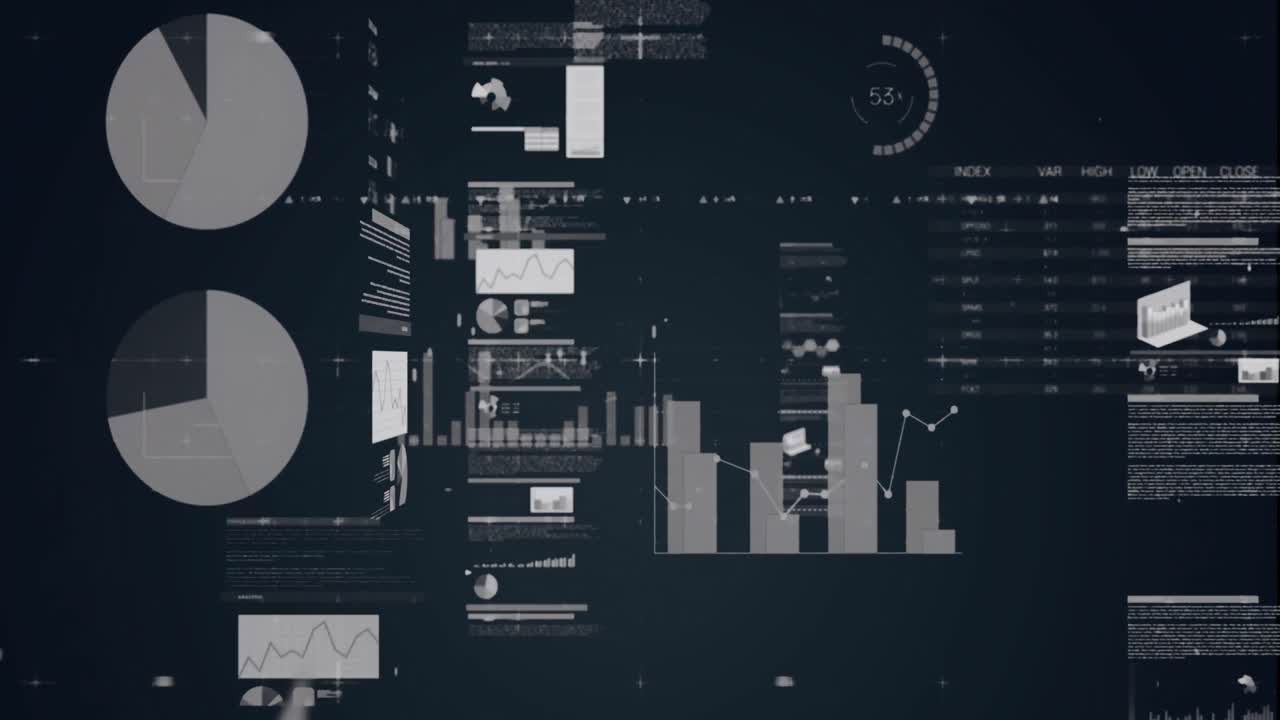 검은색 배경에 있는 금융 데이터 처리 애니메이션