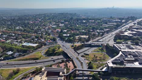 aerial view of a city with a highway