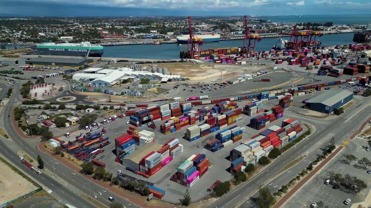 Container trade in Port of Fremantle in Perth at day time