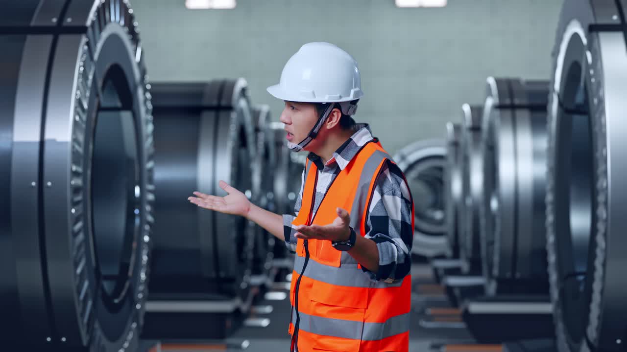 Engineer Discussing Machinery in Factory