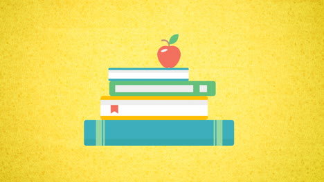 animación de los iconos de los artículos escolares que se mueven sobre un fondo amarillo