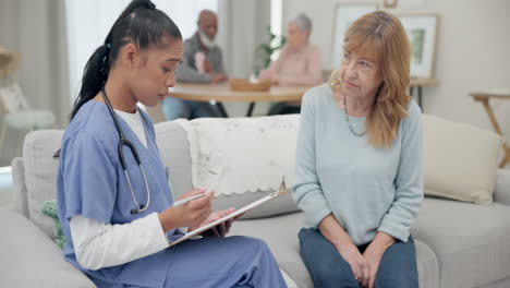 old woman with nurse, questions