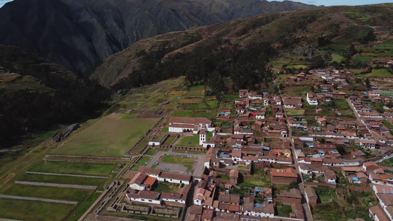 Aerial View of Chinchero Village and Inca Terraces in Peru's Sacred Valley