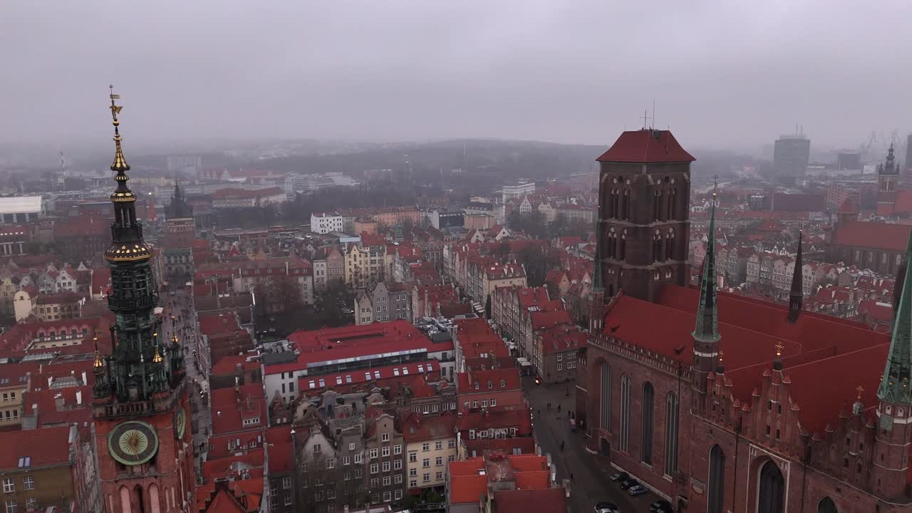 Aerial view of Gdansk in Poland during a cloudy winter day