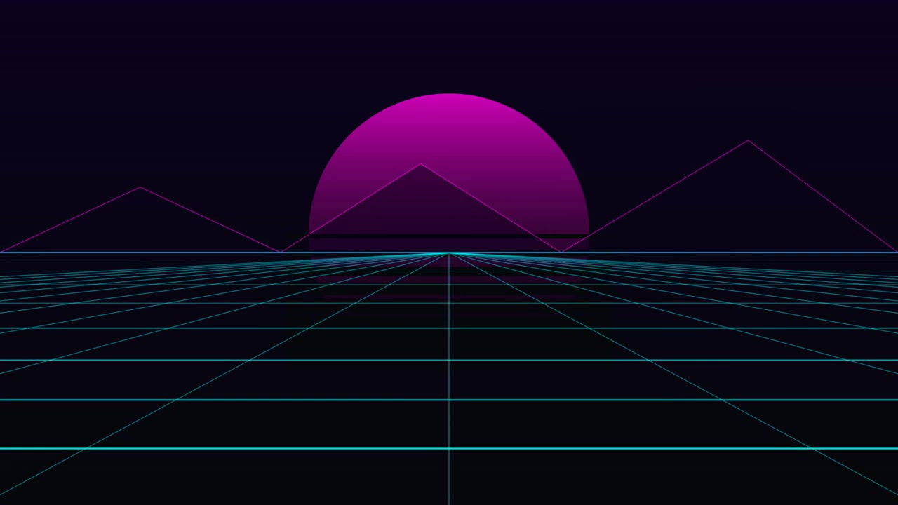 Paesaggio a Griglia in Stile Retro Synthwave con Sole Viola