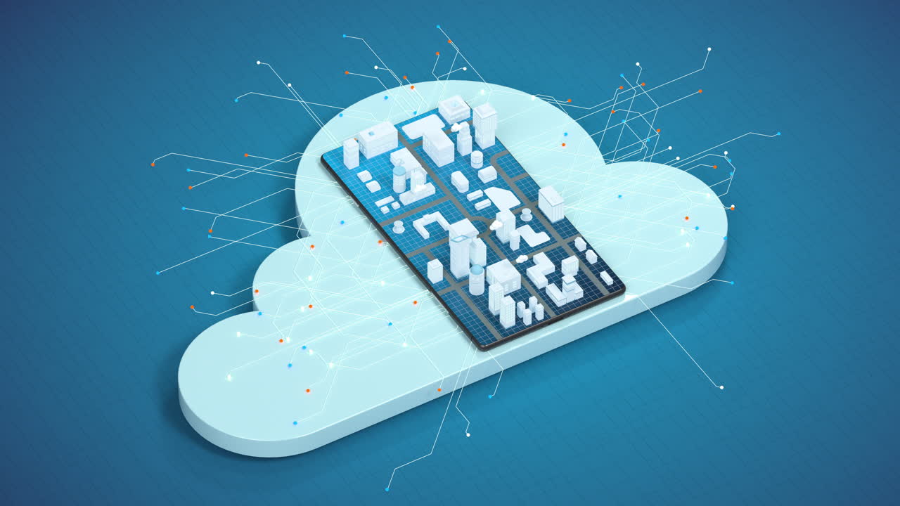 3d city on the mobile phone screen, 3d rendering.