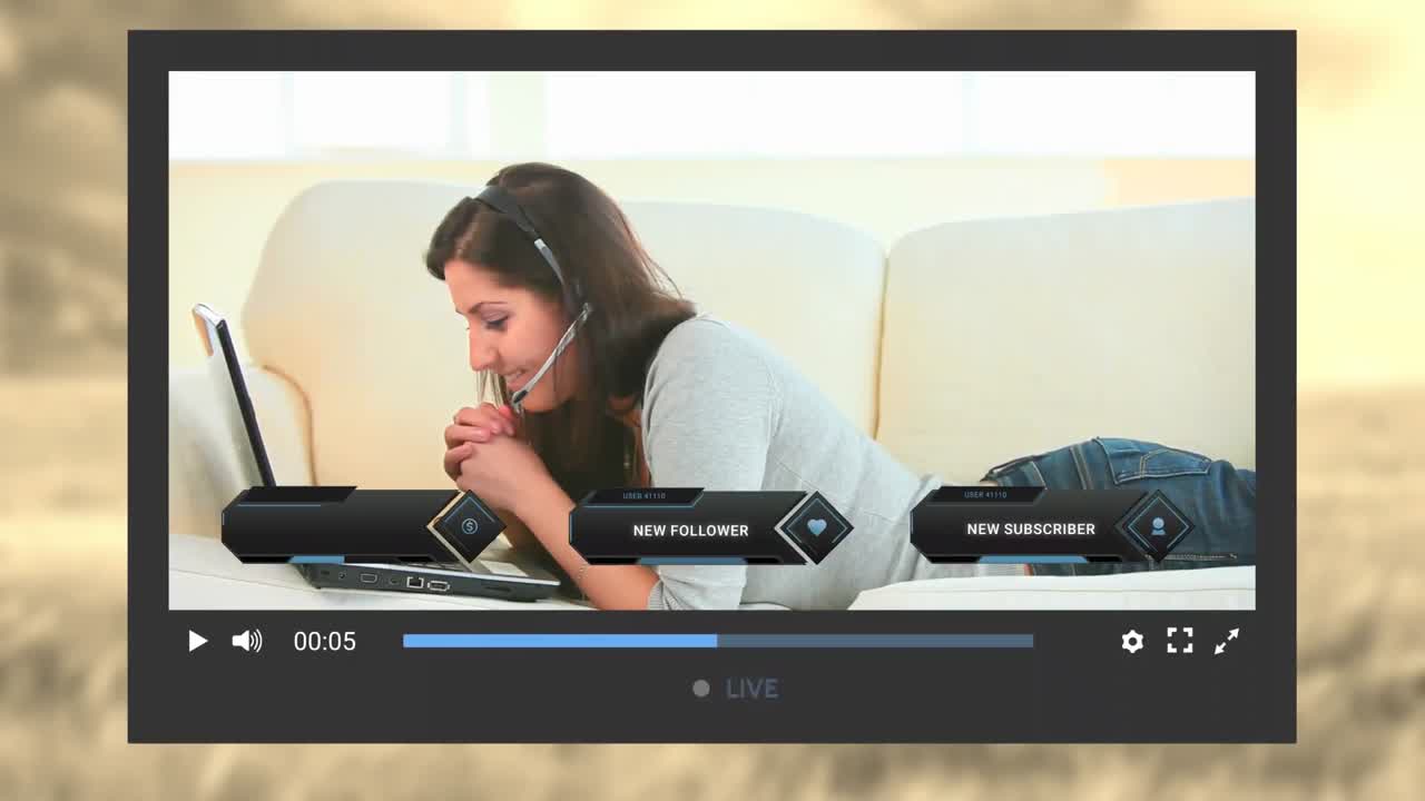 animación de la pantalla de las redes sociales sobre una mujer caucásica haciendo un video blog