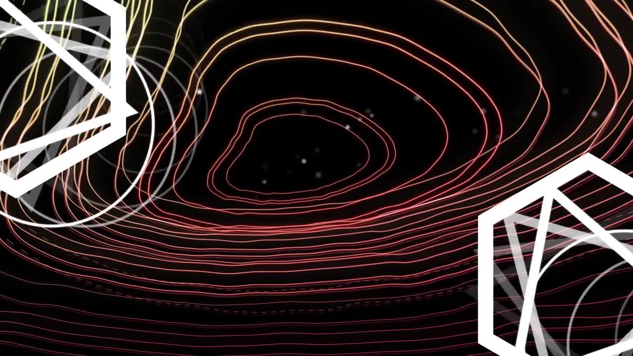 animación de mapa rojo de líneas sobre formas geométricas blancas sobre fondo negro