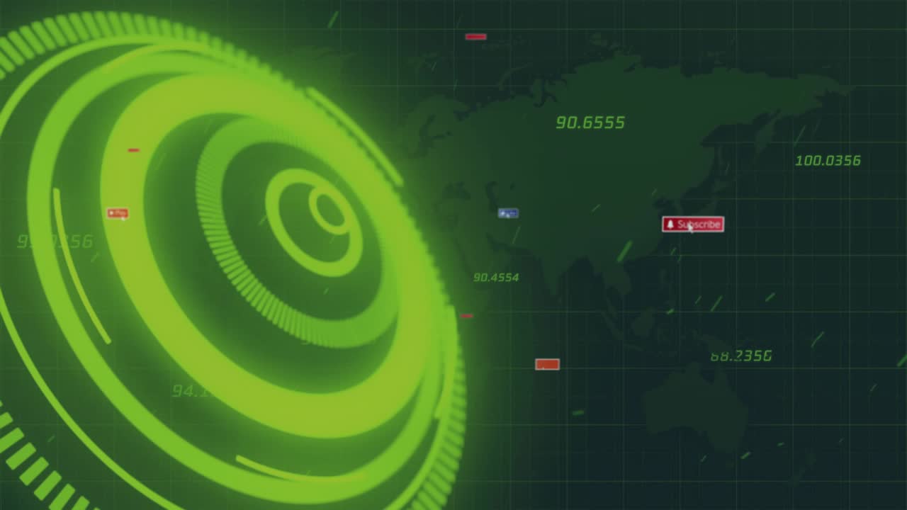 Faint map outline causing green HUD expanding and rotating emitting floating tags showing map data