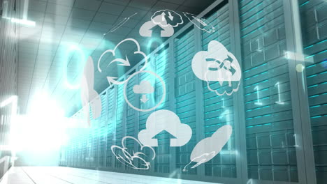 different cloud icons and binary codes