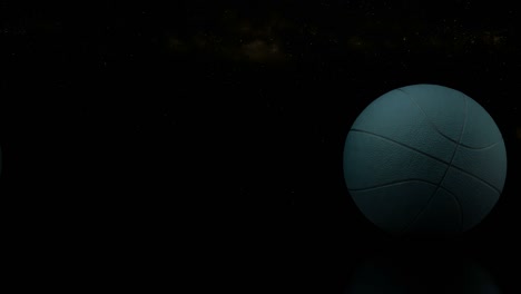 3d design of basketball balls on the dark background. looped animation of rolling basketballs on the universe and stars background.