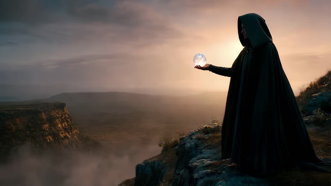 un mago en la cima de una montaña