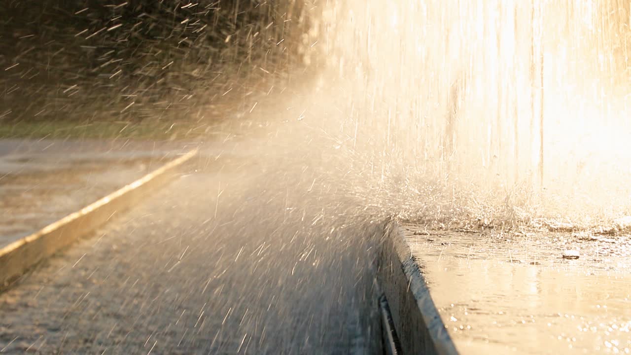 Fountains and cityscape in Zagreb capital of Croatia in slow motion