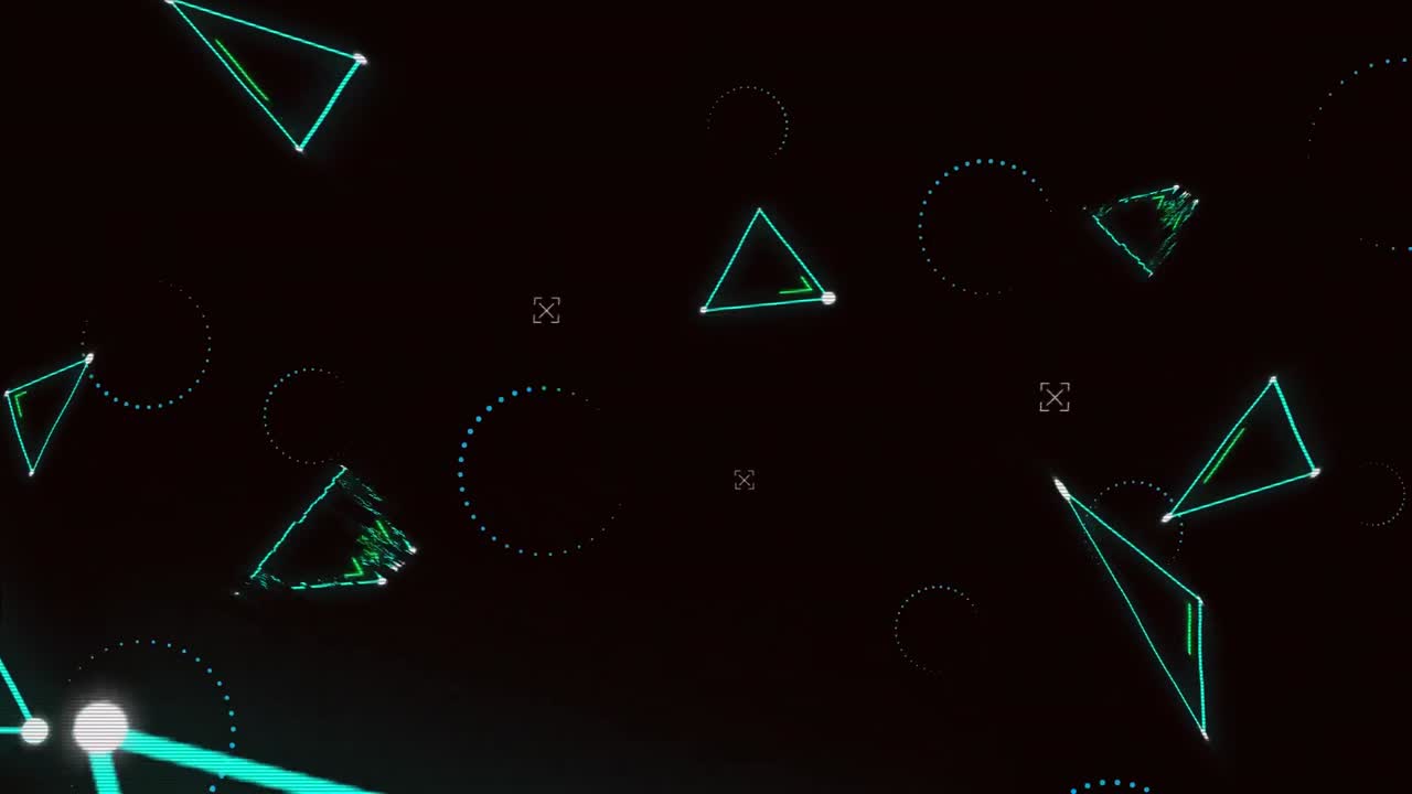 múltiples formas de triángulo de neón que se mueven contra un fondo negro