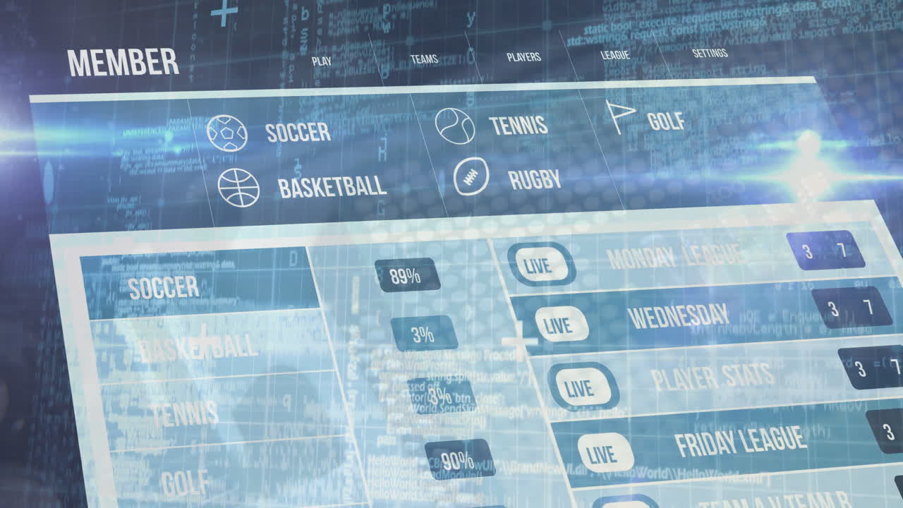 Showing live scores and stats, digital sports betting interface for various games