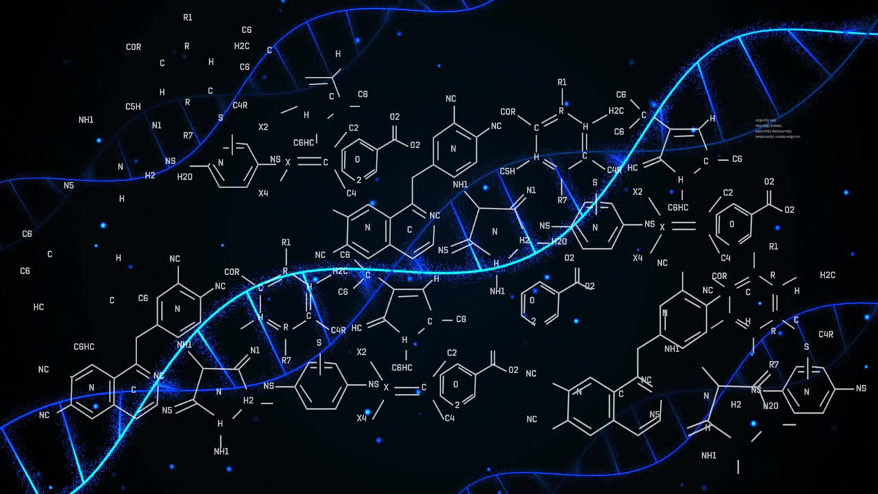 animación de la cadena de adn y procesamiento de datos