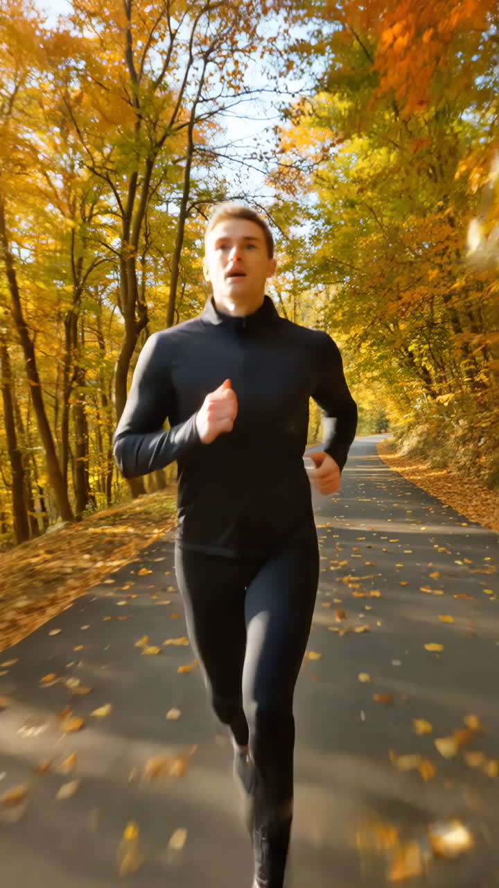 Man Running in Autumn Forest