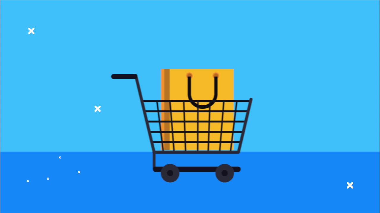 animación de compras con carrito y bolsa