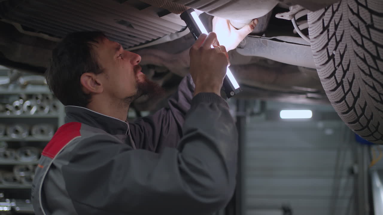 el mecánico automotriz inspecciona el coche antes de las reparaciones. condición técnica de la máquina. evaluación de la reparación