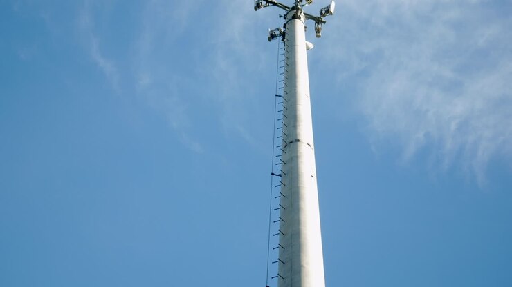 Torre di comunicazione contro un cielo azzurro e limpido-1