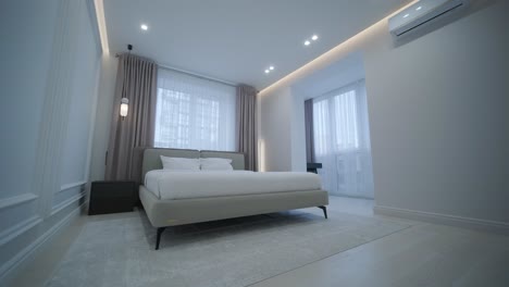 modern bedroom interior with bed and nightstand