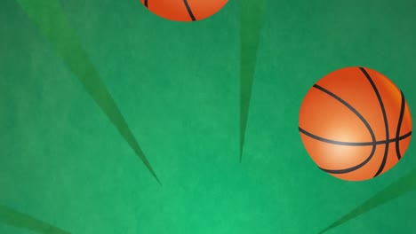 Animation-Von-Basketbällen-über-Formen-Auf-Grünem-Hintergrund