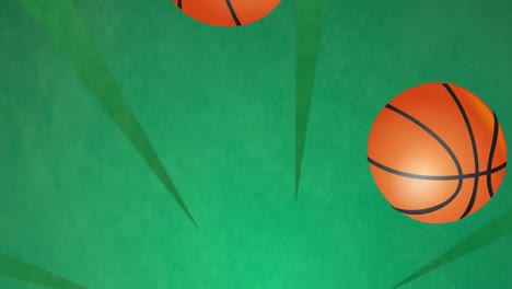 animation of basketballs over shapes on green background