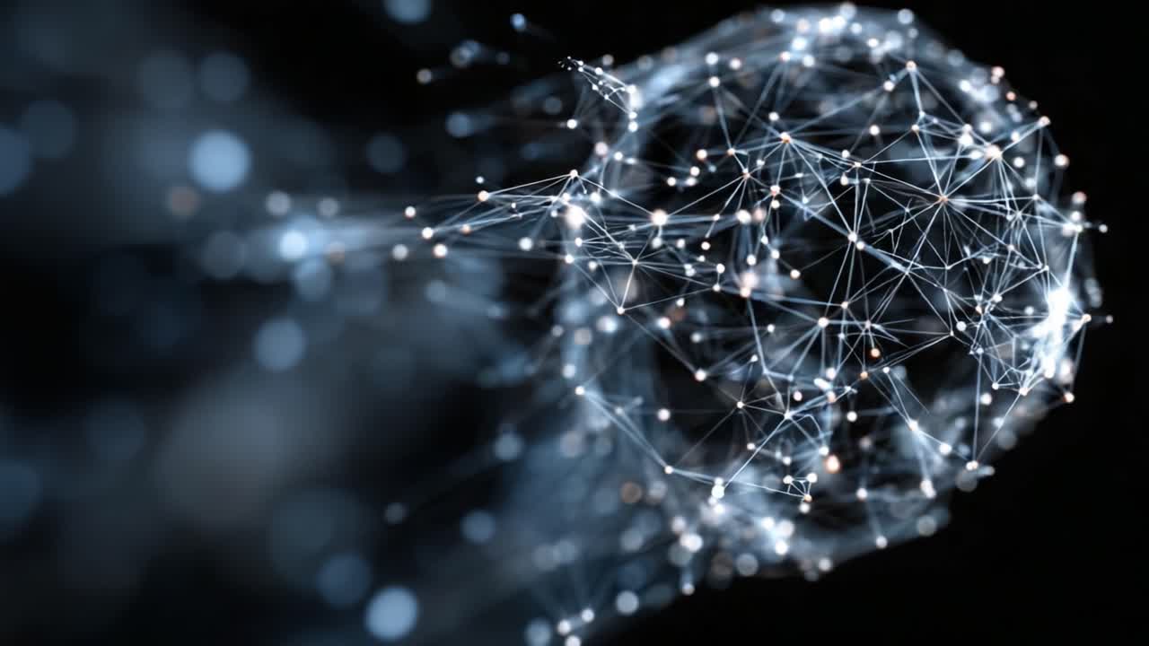 A Dynamic Network of Light and Connections: Exploring the Intricate Patterns of a Digital Sphere in Motion Against a Dark Background